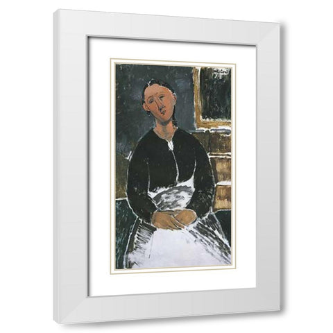 La Fantesca White Modern Wood Framed Art Print with Double Matting by Modigliani, Amedeo