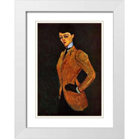 Lady Inriding Habit White Modern Wood Framed Art Print with Double Matting by Modigliani, Amedeo