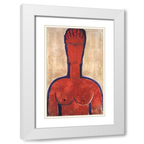 Large Red Bust White Modern Wood Framed Art Print with Double Matting by Modigliani, Amedeo