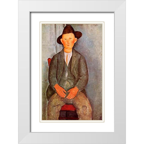 Little Peasant White Modern Wood Framed Art Print with Double Matting by Modigliani, Amedeo