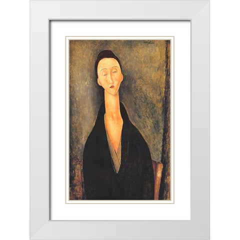 Lunia Czechowska 1 White Modern Wood Framed Art Print with Double Matting by Modigliani, Amedeo