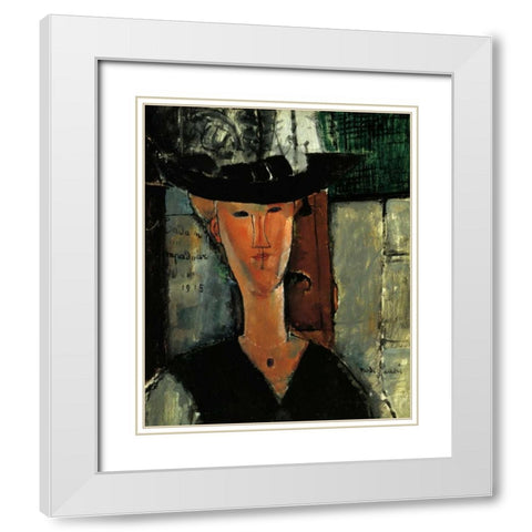Madam Pompadour White Modern Wood Framed Art Print with Double Matting by Modigliani, Amedeo