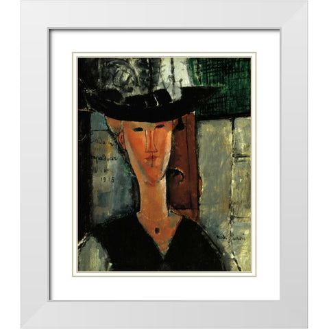 Madam Pompadour White Modern Wood Framed Art Print with Double Matting by Modigliani, Amedeo
