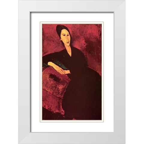 Madame Zborowski On A Sofa White Modern Wood Framed Art Print with Double Matting by Modigliani, Amedeo
