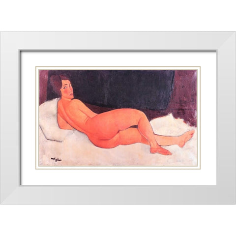 Nude Looking Over Right Shoulder White Modern Wood Framed Art Print with Double Matting by Modigliani, Amedeo