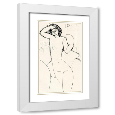Nude On Sofa White Modern Wood Framed Art Print with Double Matting by Modigliani, Amedeo