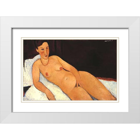 Nude With Coral Necklace White Modern Wood Framed Art Print with Double Matting by Modigliani, Amedeo