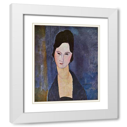 Portrait Of A Woman White Modern Wood Framed Art Print with Double Matting by Modigliani, Amedeo