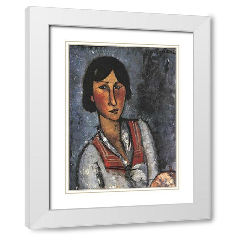 Portrait Of A Woman 1 White Modern Wood Framed Art Print with Double Matting by Modigliani, Amedeo
