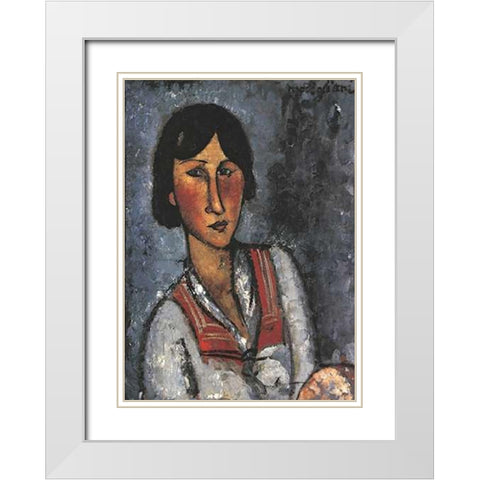 Portrait Of A Woman 1 White Modern Wood Framed Art Print with Double Matting by Modigliani, Amedeo