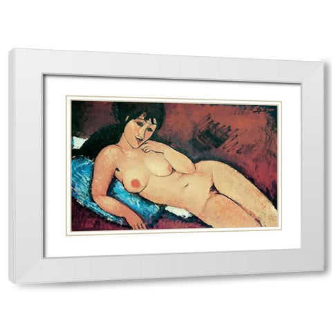 Reclining Nude Raised On Right Arm White Modern Wood Framed Art Print with Double Matting by Modigliani, Amedeo
