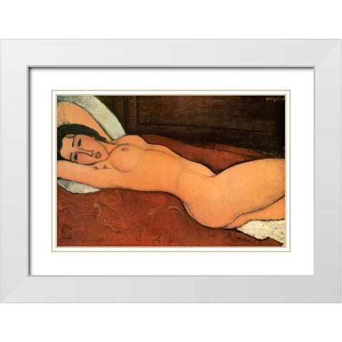 Reclining Nude White Modern Wood Framed Art Print with Double Matting by Modigliani, Amedeo