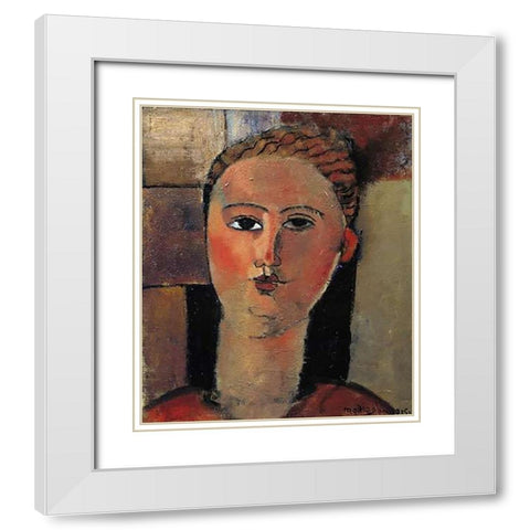 Red Haired Girl White Modern Wood Framed Art Print with Double Matting by Modigliani, Amedeo