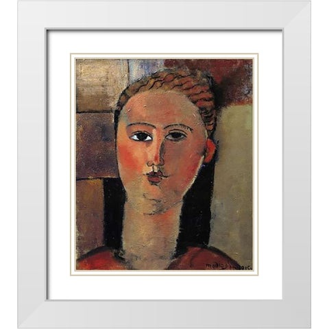 Red Haired Girl White Modern Wood Framed Art Print with Double Matting by Modigliani, Amedeo