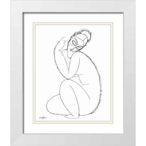 Studio Nude - 2 White Modern Wood Framed Art Print with Double Matting by Modigliani, Amedeo