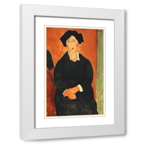 The Italian Woman White Modern Wood Framed Art Print with Double Matting by Modigliani, Amedeo