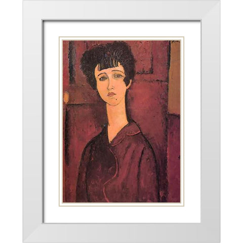Vistoria White Modern Wood Framed Art Print with Double Matting by Modigliani, Amedeo