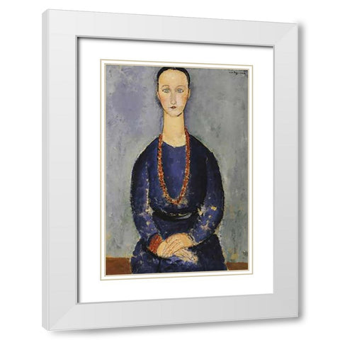 Woman With Red Necklace White Modern Wood Framed Art Print with Double Matting by Modigliani, Amedeo