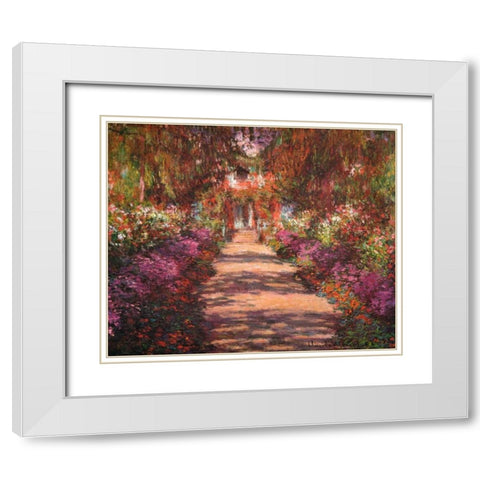 A Lane In Monets Garden Giverny II White Modern Wood Framed Art Print with Double Matting by Monet, Claude
