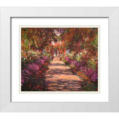 A Lane In Monets Garden Giverny II White Modern Wood Framed Art Print with Double Matting by Monet, Claude