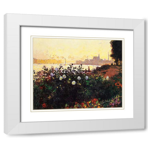 Argenteuil The Bank In Flower White Modern Wood Framed Art Print with Double Matting by Monet, Claude