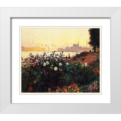 Argenteuil The Bank In Flower White Modern Wood Framed Art Print with Double Matting by Monet, Claude