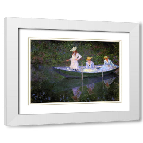 Barque A Giverny White Modern Wood Framed Art Print with Double Matting by Monet, Claude