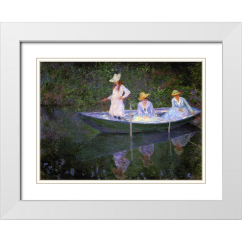 Barque A Giverny White Modern Wood Framed Art Print with Double Matting by Monet, Claude