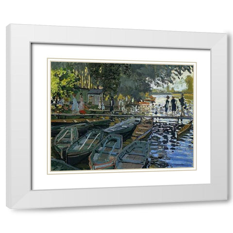 Bathing At La Grenouillere 1869 White Modern Wood Framed Art Print with Double Matting by Monet, Claude
