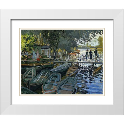 Bathing At La Grenouillere 1869 White Modern Wood Framed Art Print with Double Matting by Monet, Claude