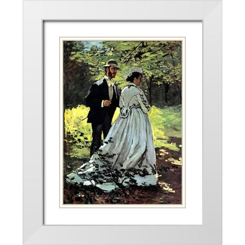 Bazille And Camille 1865 White Modern Wood Framed Art Print with Double Matting by Monet, Claude