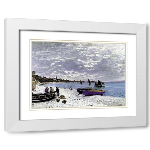 Beach At Sainte Adresse 1867 White Modern Wood Framed Art Print with Double Matting by Monet, Claude