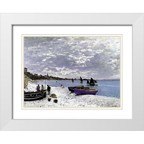 Beach At Sainte Adresse 1867 White Modern Wood Framed Art Print with Double Matting by Monet, Claude