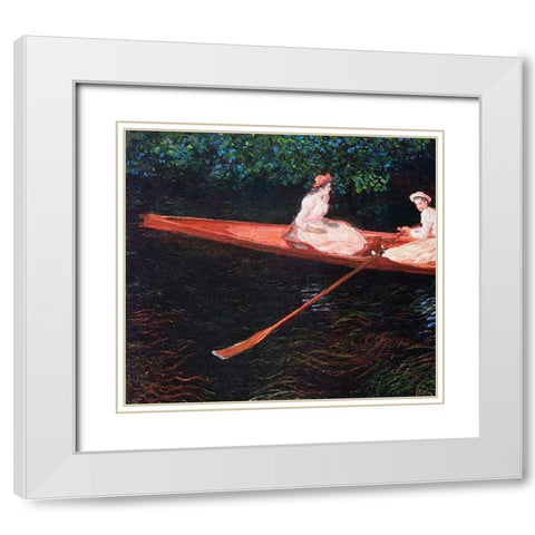 Boating On The River Epte 1890 White Modern Wood Framed Art Print with Double Matting by Monet, Claude