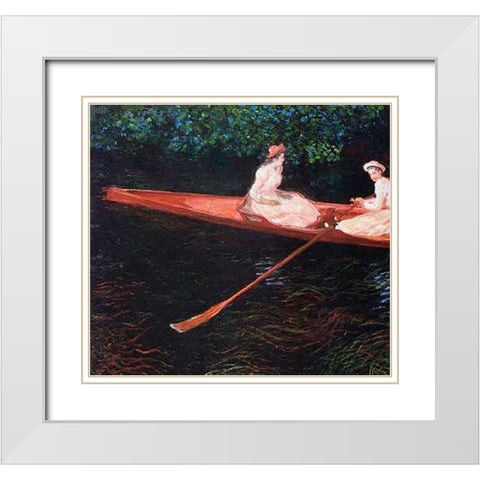 Boating On The River Epte 1890 White Modern Wood Framed Art Print with Double Matting by Monet, Claude