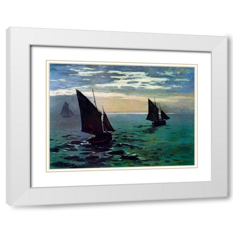 Boats Leaving The Harbor White Modern Wood Framed Art Print with Double Matting by Monet, Claude