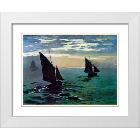 Boats Leaving The Harbor White Modern Wood Framed Art Print with Double Matting by Monet, Claude