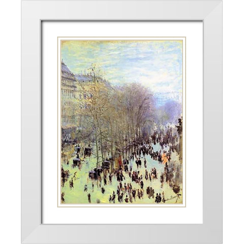 Boulevard des Capucines, 1873 White Modern Wood Framed Art Print with Double Matting by Monet, Claude