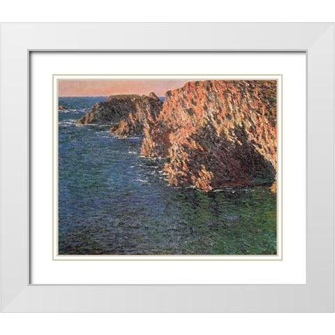 Cave At Port-Domois 1886 White Modern Wood Framed Art Print with Double Matting by Monet, Claude