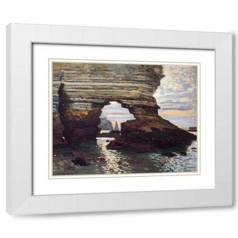 Cliff At Etretat White Modern Wood Framed Art Print with Double Matting by Monet, Claude