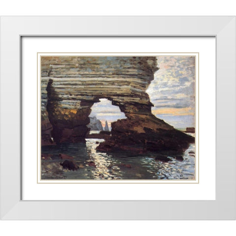 Cliff At Etretat White Modern Wood Framed Art Print with Double Matting by Monet, Claude