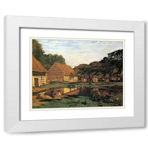 Farmyard In Normandy 1863 White Modern Wood Framed Art Print with Double Matting by Monet, Claude