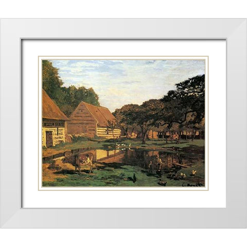 Farmyard In Normandy 1863 White Modern Wood Framed Art Print with Double Matting by Monet, Claude
