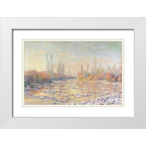 Floating Ice 1880 White Modern Wood Framed Art Print with Double Matting by Monet, Claude