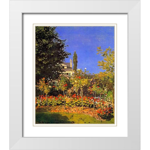Flowering Garden 1866 White Modern Wood Framed Art Print with Double Matting by Monet, Claude