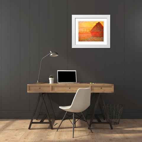 Haystack at Sunset 1891 White Modern Wood Framed Art Print with Double Matting by Monet, Claude