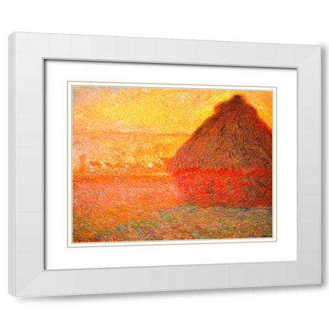 Haystack at Sunset 1891 White Modern Wood Framed Art Print with Double Matting by Monet, Claude