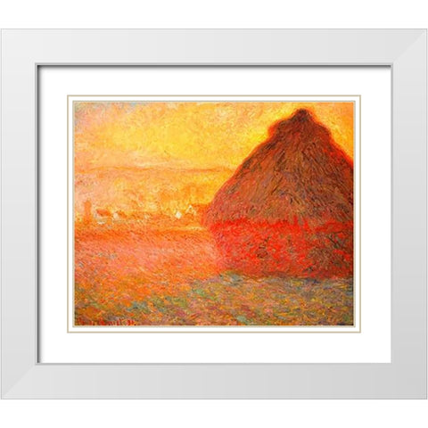 Haystack at Sunset 1891 White Modern Wood Framed Art Print with Double Matting by Monet, Claude