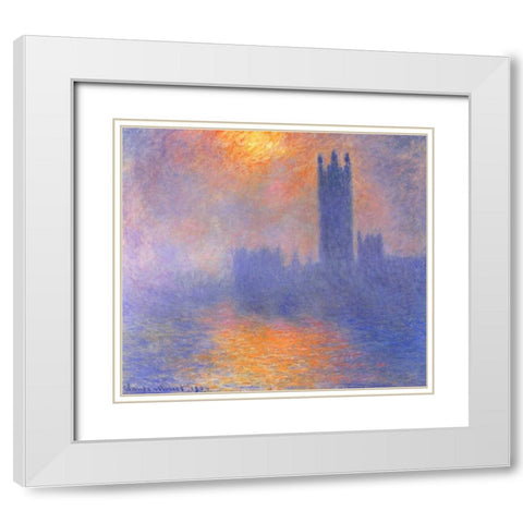 Houses Of Parliment Through The Fog White Modern Wood Framed Art Print with Double Matting by Monet, Claude