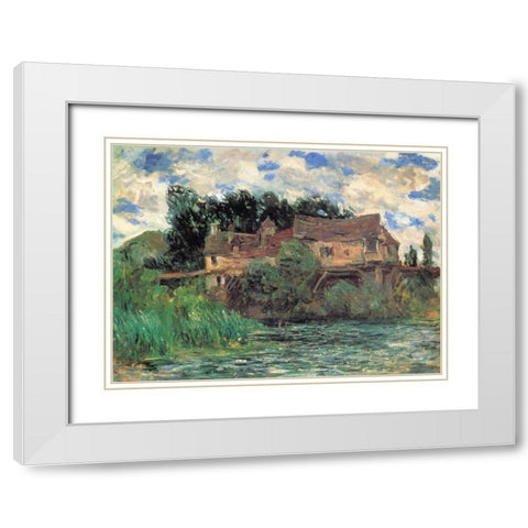 Houses On The Old Bridge At Vernon 1883 White Modern Wood Framed Art Print with Double Matting by Monet, Claude